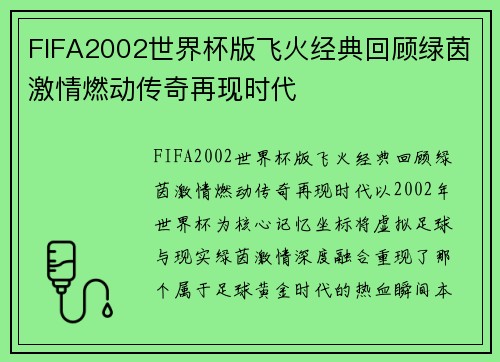 FIFA2002世界杯版飞火经典回顾绿茵激情燃动传奇再现时代